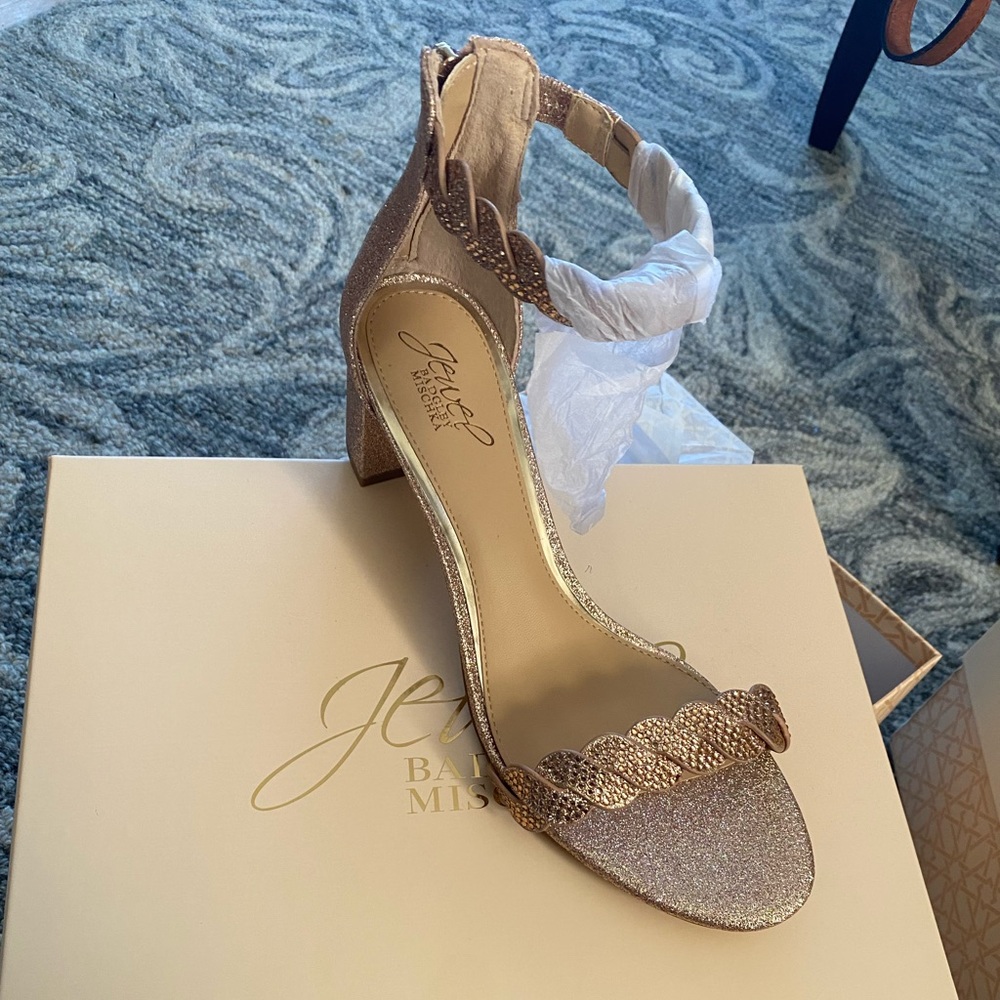 Badgley Mischka Rose Gold Zip Up Heels
